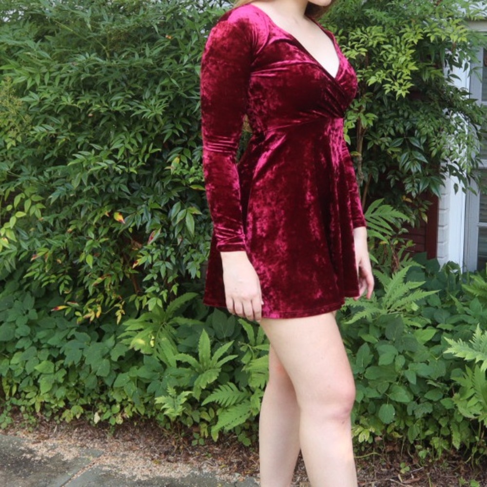 Red crushed velvet dress